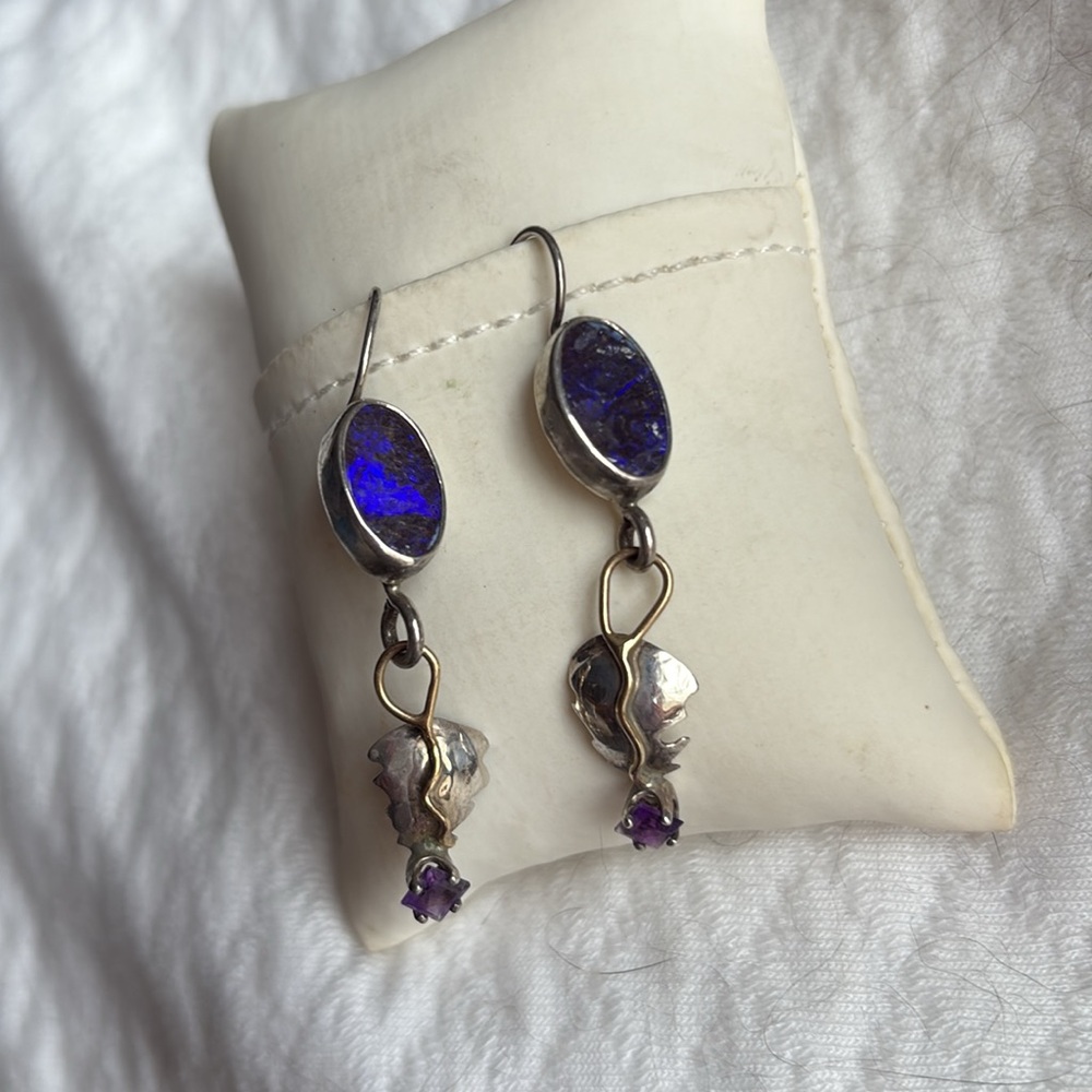 Kim Crocker Sterling Silver, 14K and Amethyst Pierced Earrings